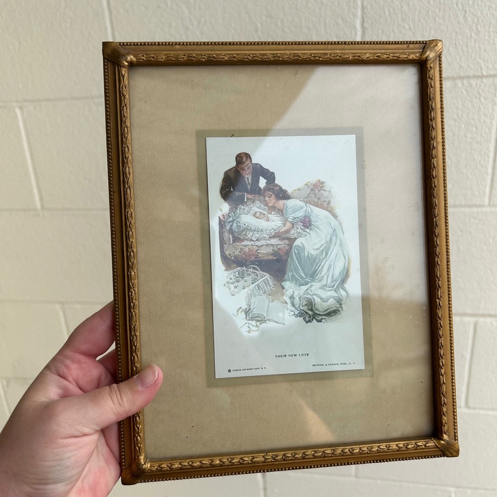 Vintage Gold Framed Lithograph Their new Love Framed Print Wall Art Victorian